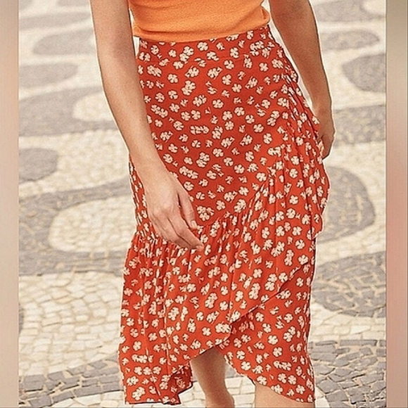 Madewell Dresses & Skirts - 🆕️ MADEWELL Hibiscus Faux Wrap Ruffle Midi Skirt SIZE: 2
